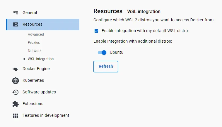Docker-Settings: WSL-Integration
